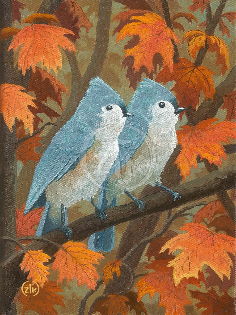 Tufted Titmouse In Autumn 1 Tufted Titmouse Painting