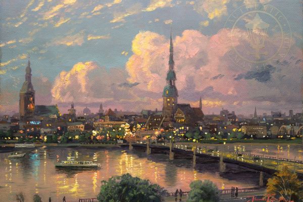 The Influence Of European Architecture On Thomas Kinkade’s Bridge Paintings 1 Sunset Over Riga By Thomas Kinkade