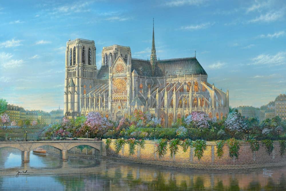 Limited Edition Painting Of Notre Dame By Thomas Kinkade Studios.