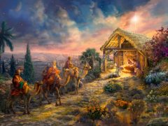 Away In A Manger Christmas Painting By Thomas Kinkade Studios.