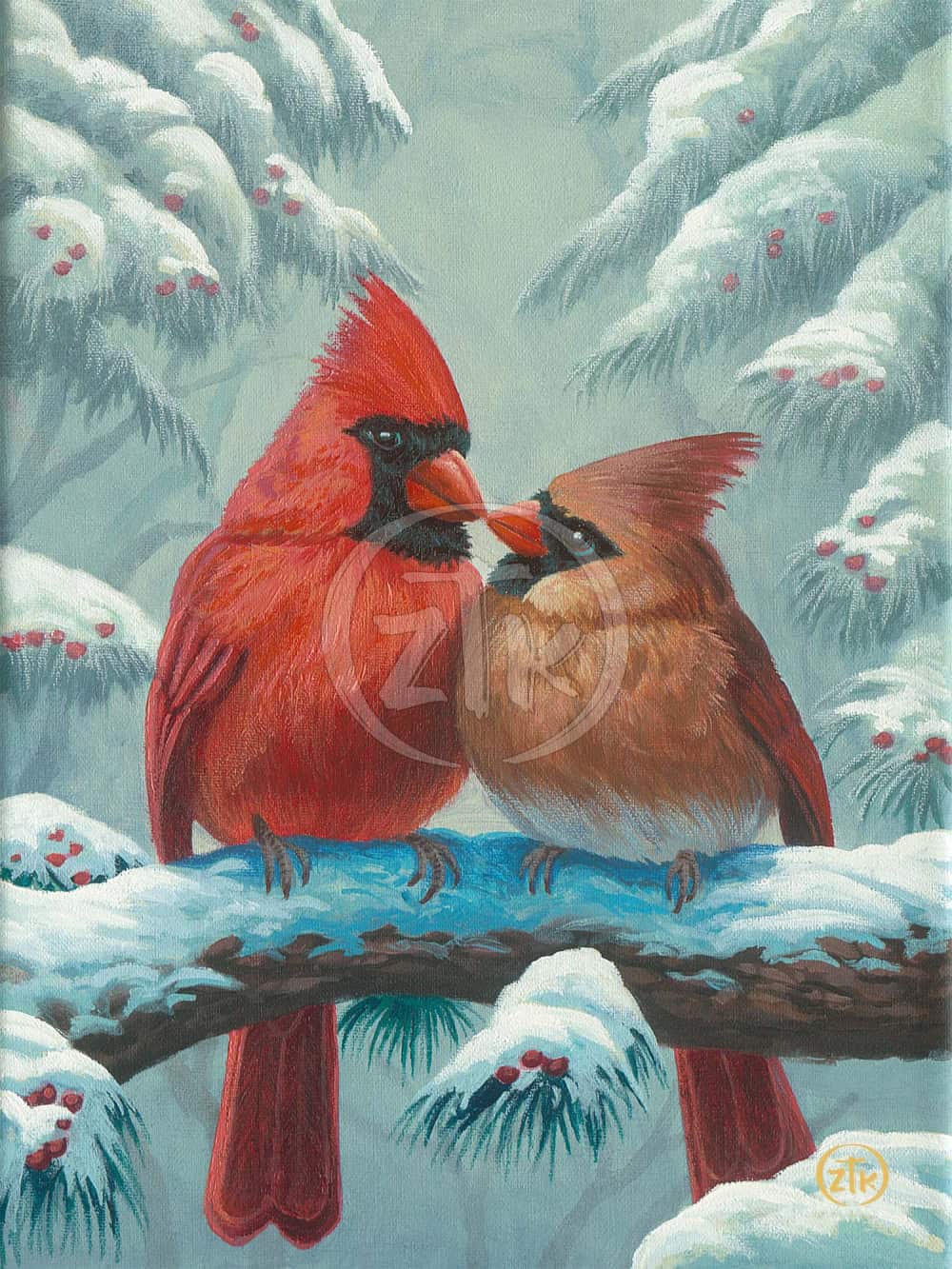 Cardinals In Winter Painting By Zac Kinkade,