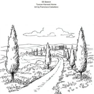 The Estate Edition Sketch For Thomas Kinkade Studios Tuscan Harvest Home Painting.