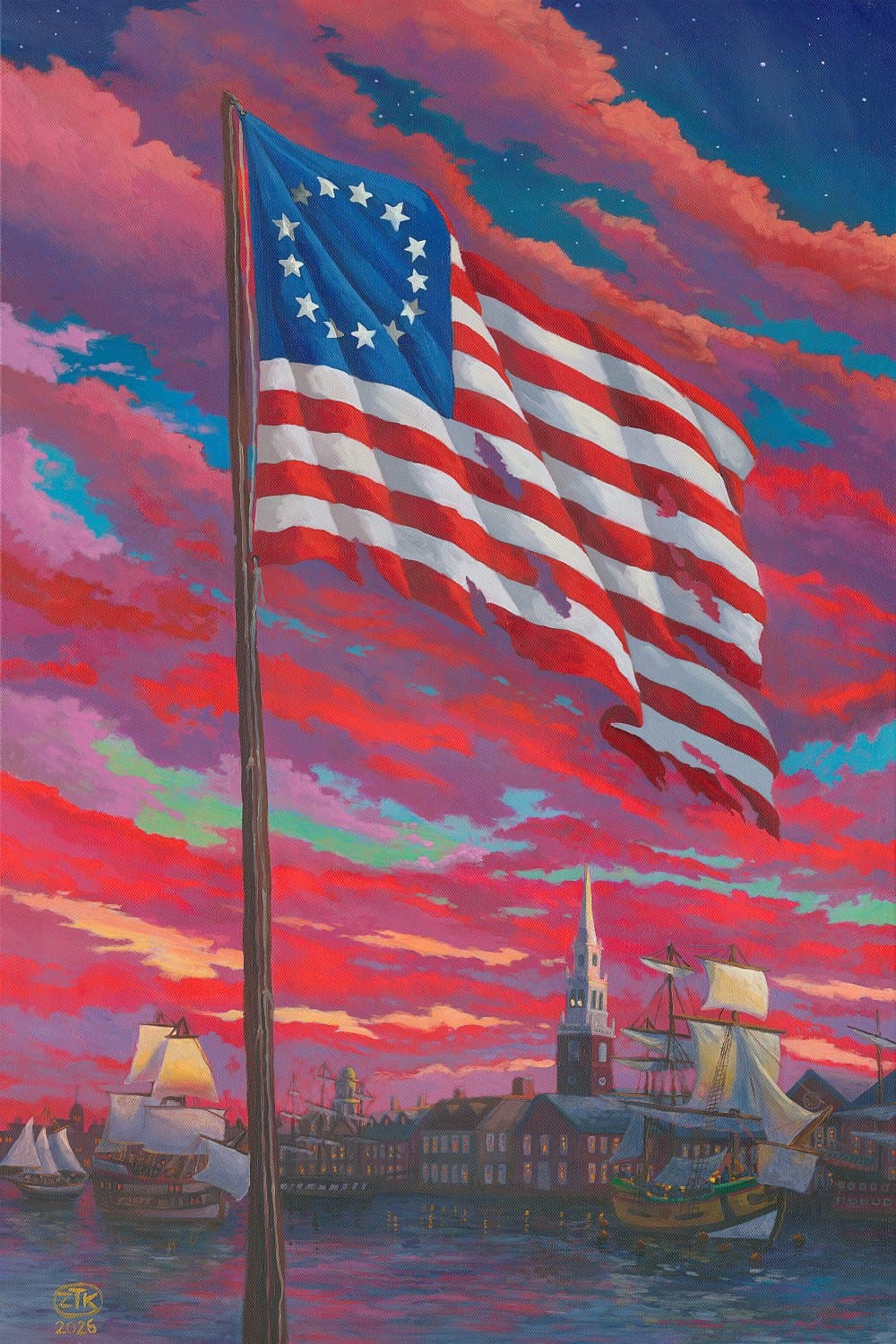 Give Me Liberty 1 1770 Betsy Ross Flag In Zac Kinkade'S Patriotic Painting Give Me Liberty From Art Brand Studios.