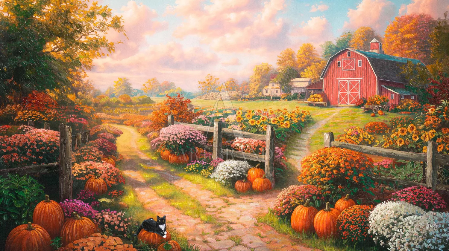 Harvest Home fall barn painting by Francisco Caballero from Art Brand Studios.