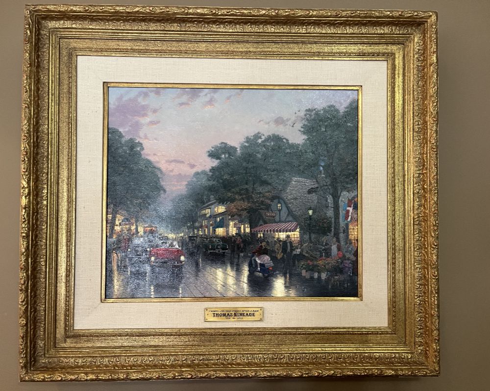 Carmel, Dolores Street And The Tuck Box Tea Room - Original By Thomas Kinkade 1 Carmel Dolores Street After The Rain, Original By Thomas Kinkade