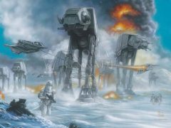 Star Wars - Last Holdout Painting By Thomas Kinkade Studios. Snowy Battle Scene With At-Ats And Snowspeeders.