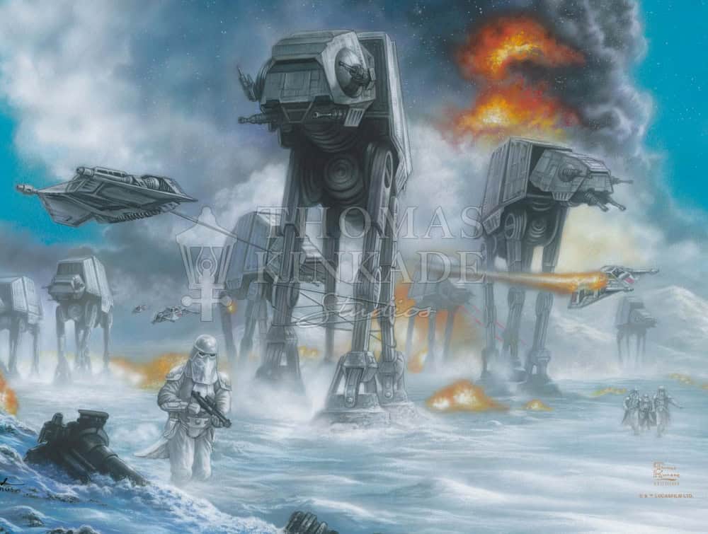 Last Holdout 1 Star Wars - Last Holdout Painting By Thomas Kinkade Studios. Snowy Battle Scene With At-Ats And Snowspeeders.