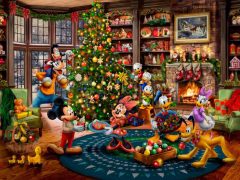 Mickey And Minnie Trimming The Christmas Tree Painting With Disney Friends