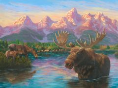 Moose And Mountains Landscape Painting Of The Grand Tetons By Zac Kinkade From Art Brand Studios.