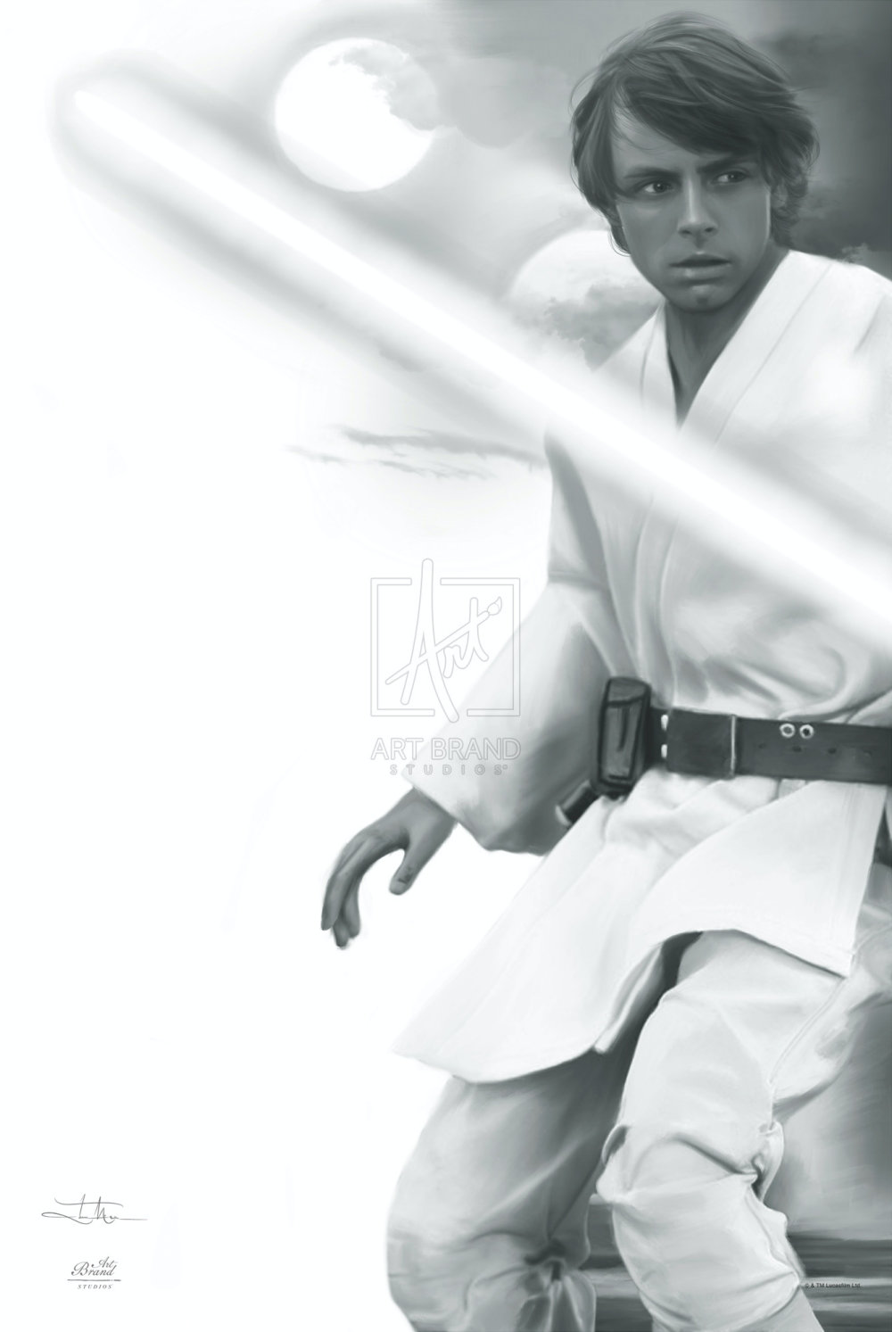 The Son 1 Luke Skywaler™ Holding Light Saber In Black And White Star Wars Painting The Son By Art Brand Studios.