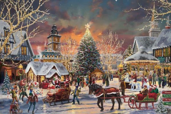 thomas kinkade christmas tree paintings