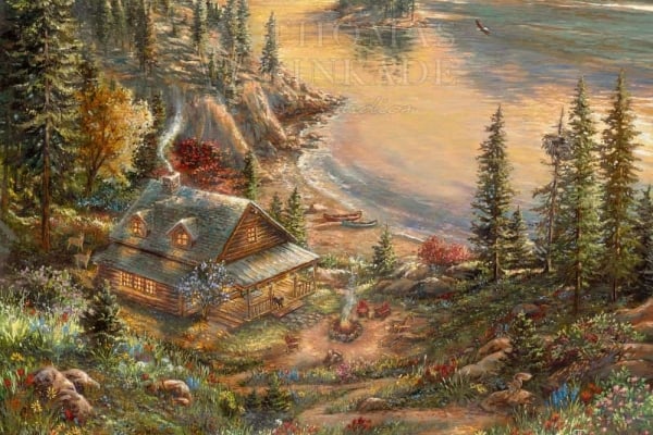 Cabin By The Lake Painting