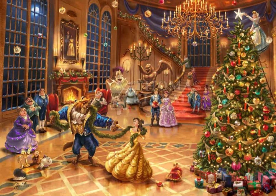Disney Art That Inspires Holiday Joy 1 Disney Beauty And The Beast Christmas Celebration By Thomas Kinkade Studios