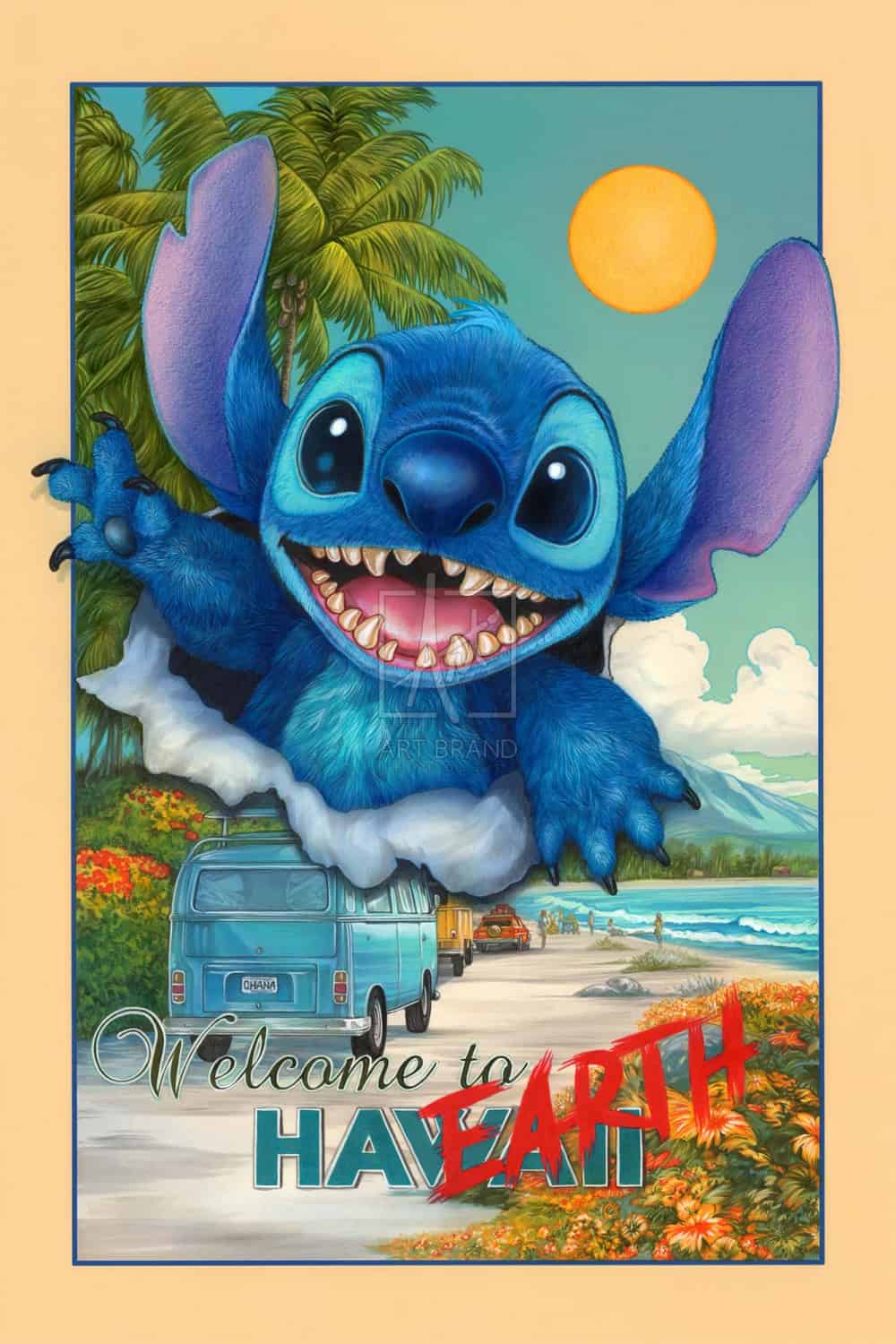 Thomas Kinkade Studios Disney Stitch - Welcome To Planet Earth! Painting.