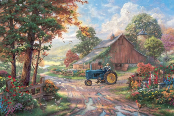 barn painting landscape pond