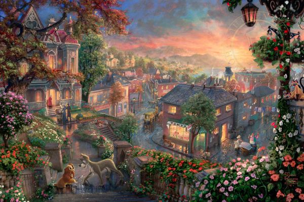 Thomas Kinkade - Painter Of Light. Picture Is One Of His Lady And The Tramp Paintings.