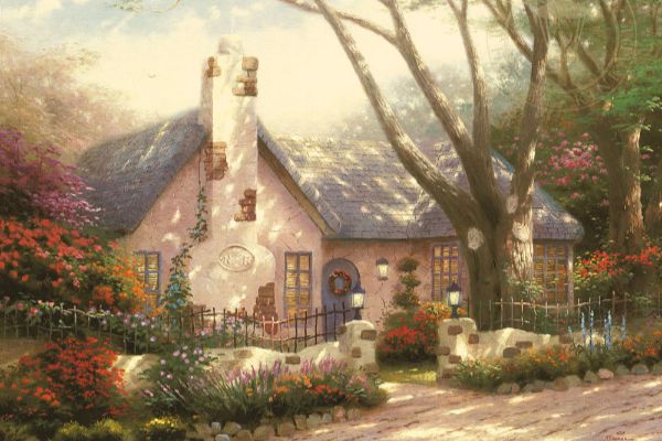 Thomas Kinkade Painting Of A Cottage.