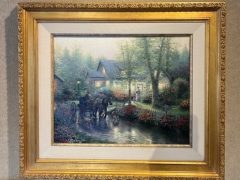 Thomas Kinkade Original - Sunday At Apple Hill. Cart And Horse Ride On A Rainy Day.