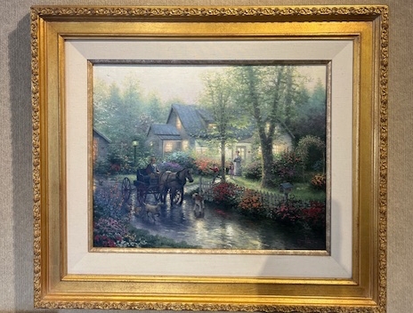 Thomas Kinkade Original - Sunday At Apple Hill. Cart And Horse Ride On A Rainy Day.