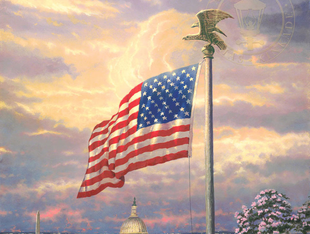 American Flag Paintings Thomas Kinkade Carmel Monterey Placerville   Thomas Kinkade American Flag 1 