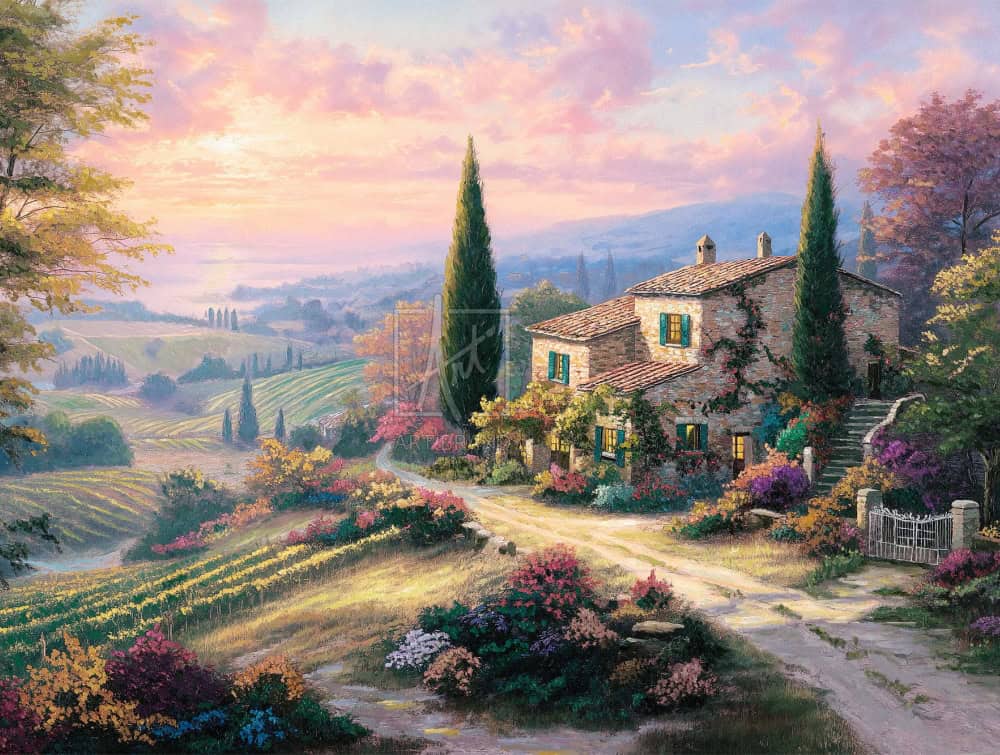 Thomas Kinkade Studios Tuscan Harvest Home Painting.